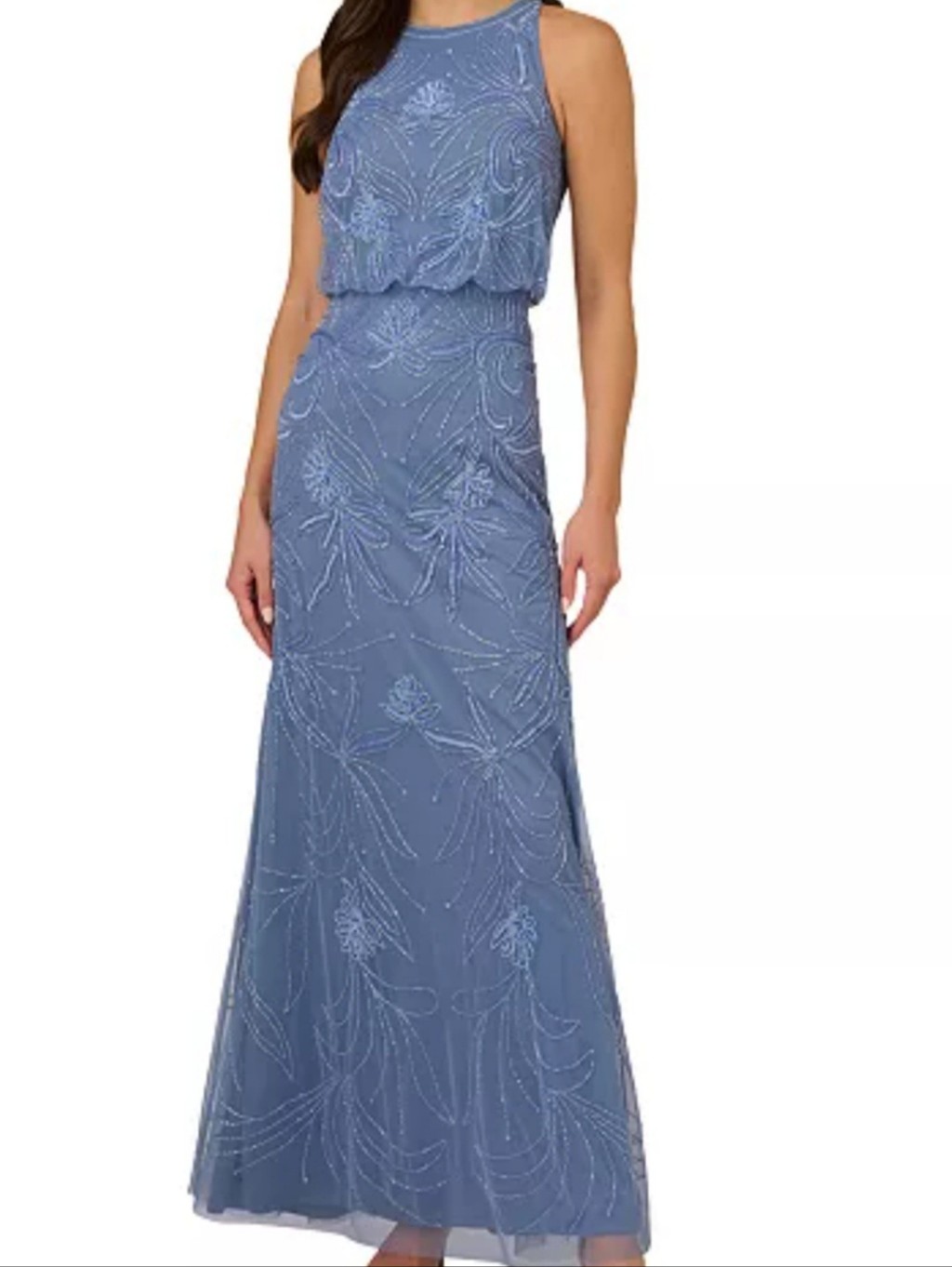 Adrianna Papell Beaded Blouson Mermaid Gown French Blue. 8